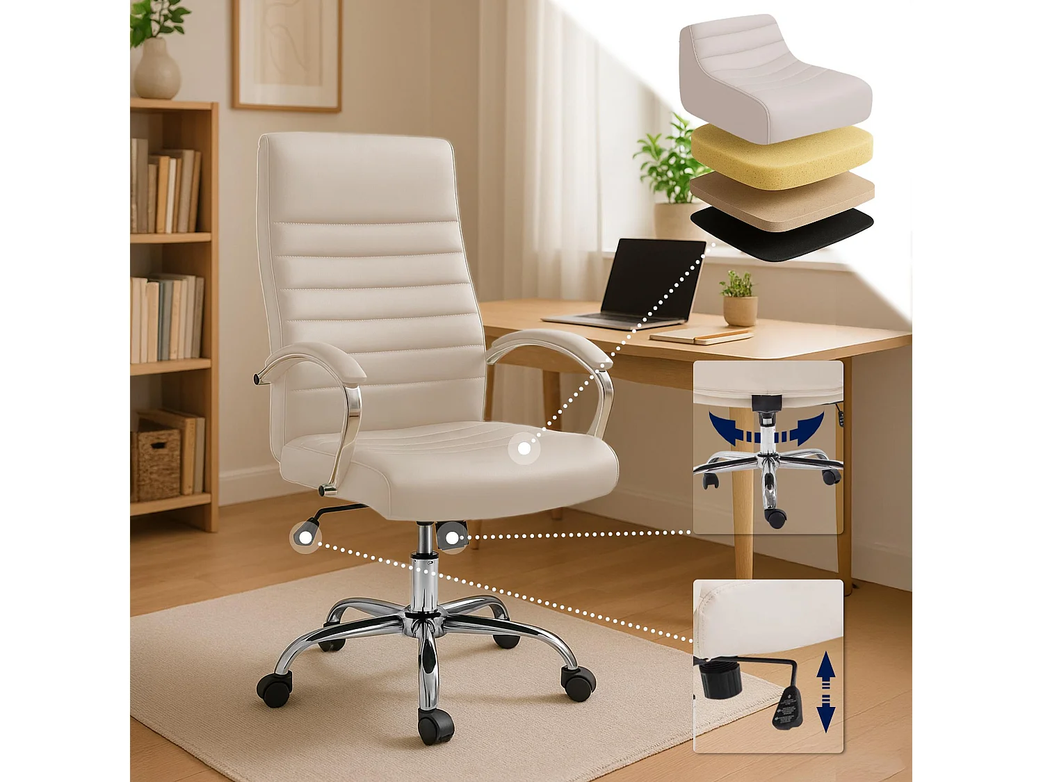 Chaise de bureau - Similicuir & Nature - Crème - Valais