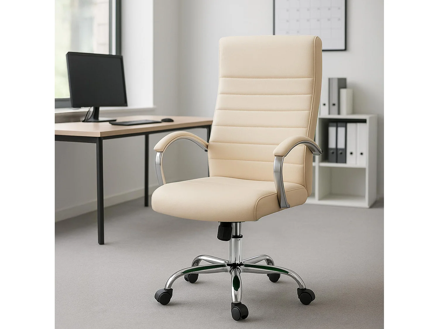 Chaise de bureau - Similicuir & Nature - Crème - Valais