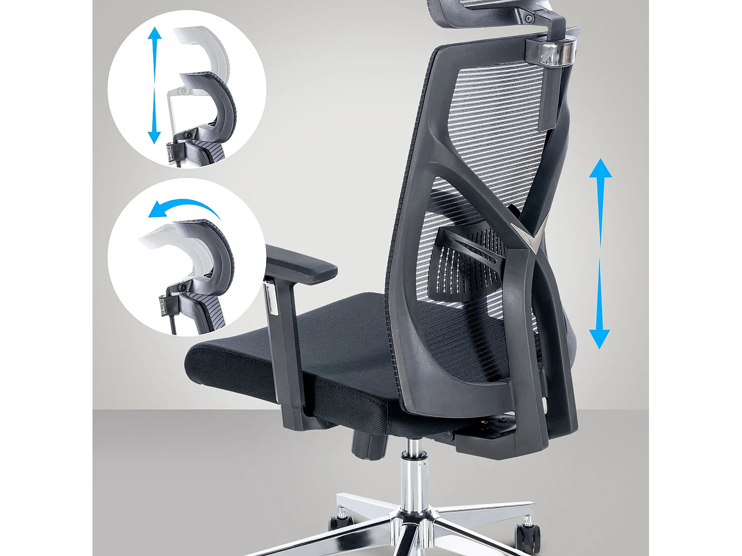 Chaise de bureau - Tissu & Métal chromé - Noir - Evans