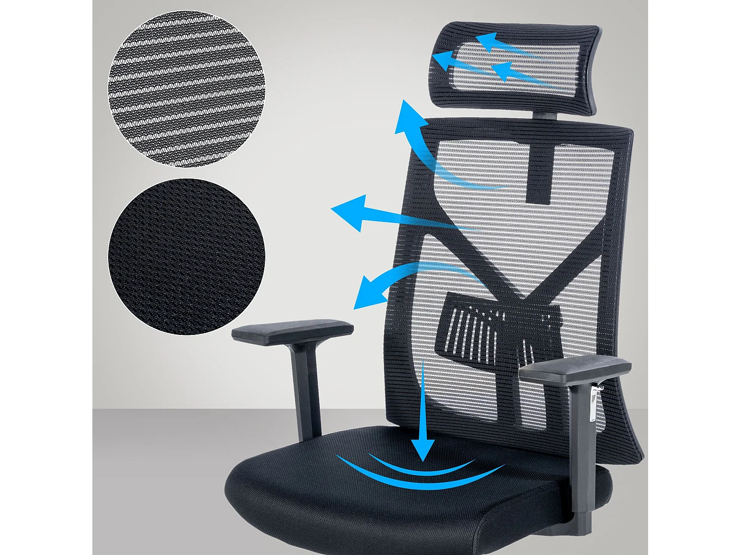 Chaise de bureau - Tissu & Métal chromé - Noir - Evans