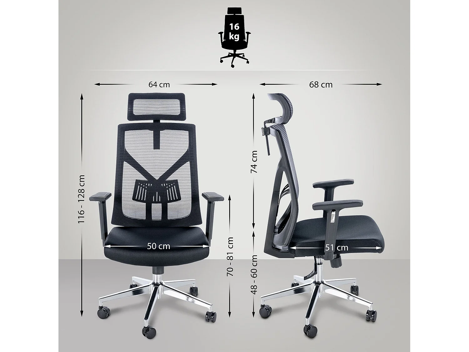 Chaise de bureau - Tissu & Métal chromé - Noir - Evans