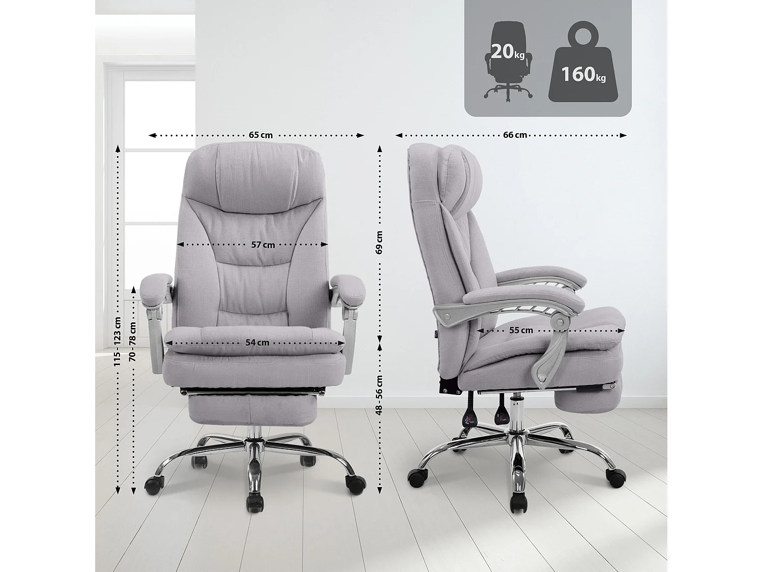 Chaise de bureau - Tissu - Gris - XL Troy