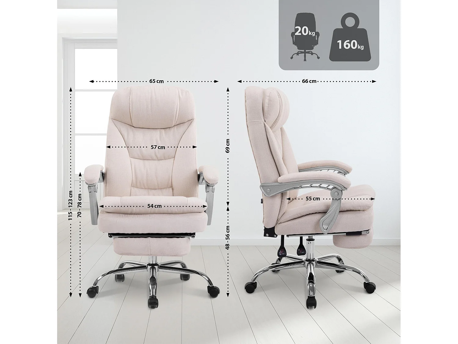 Chaise de bureau - Tissu - Crème - XL Troy