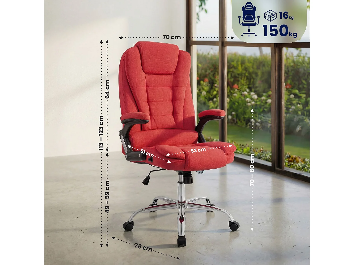 Chaise de bureau - Tissu - Rouge - Thor