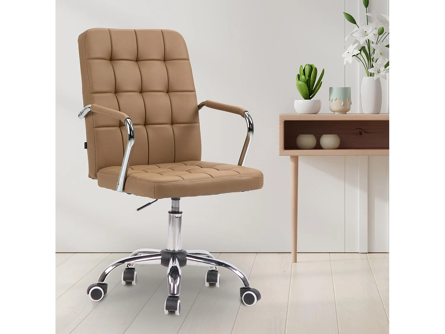 Chaise de bureau - Similicuir & Métal chromé - Marron clair - Terni