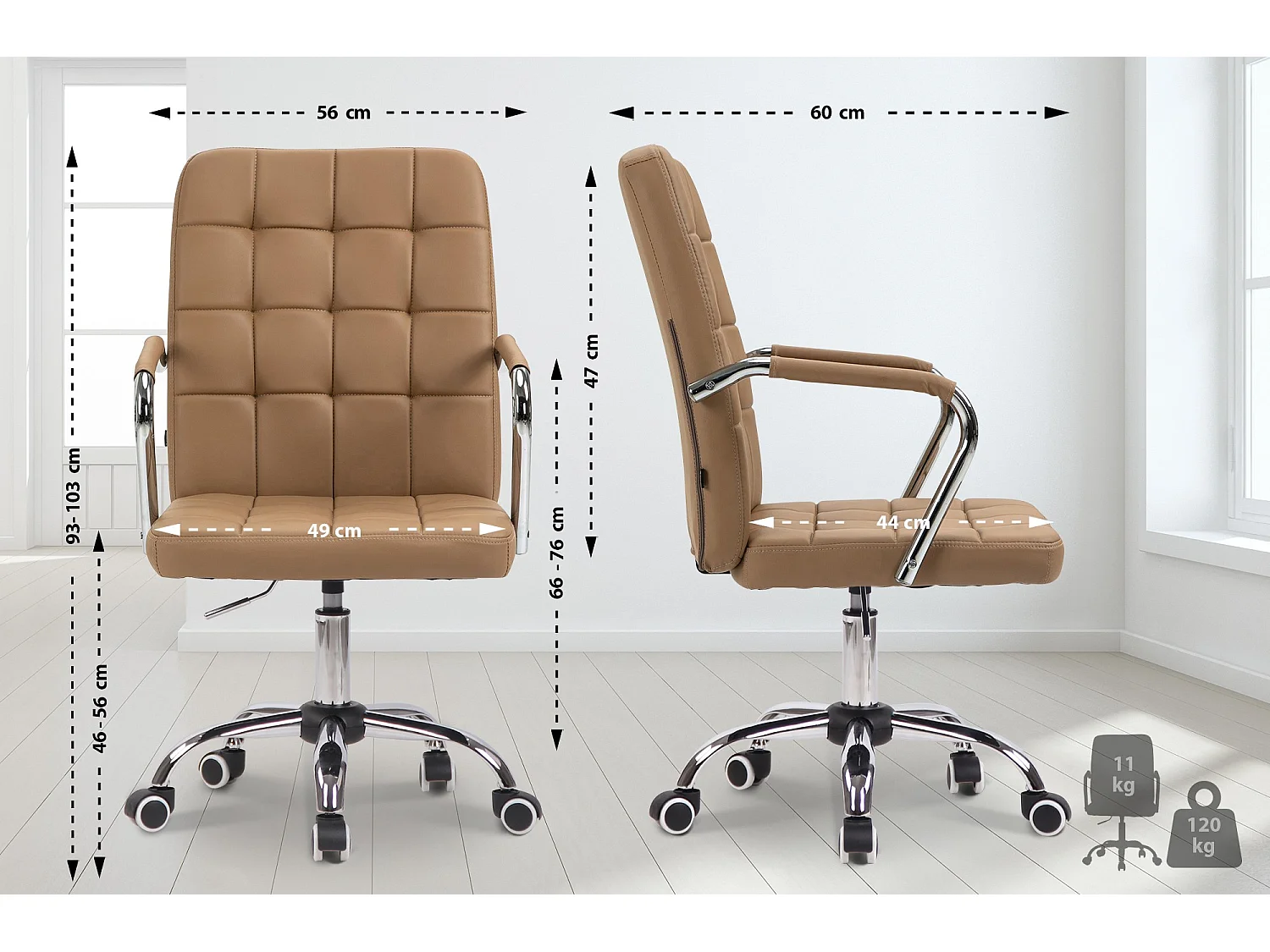 Bureaustoel - Kunstleer & Metaal in chroomoptiek - licht bruin - Terni