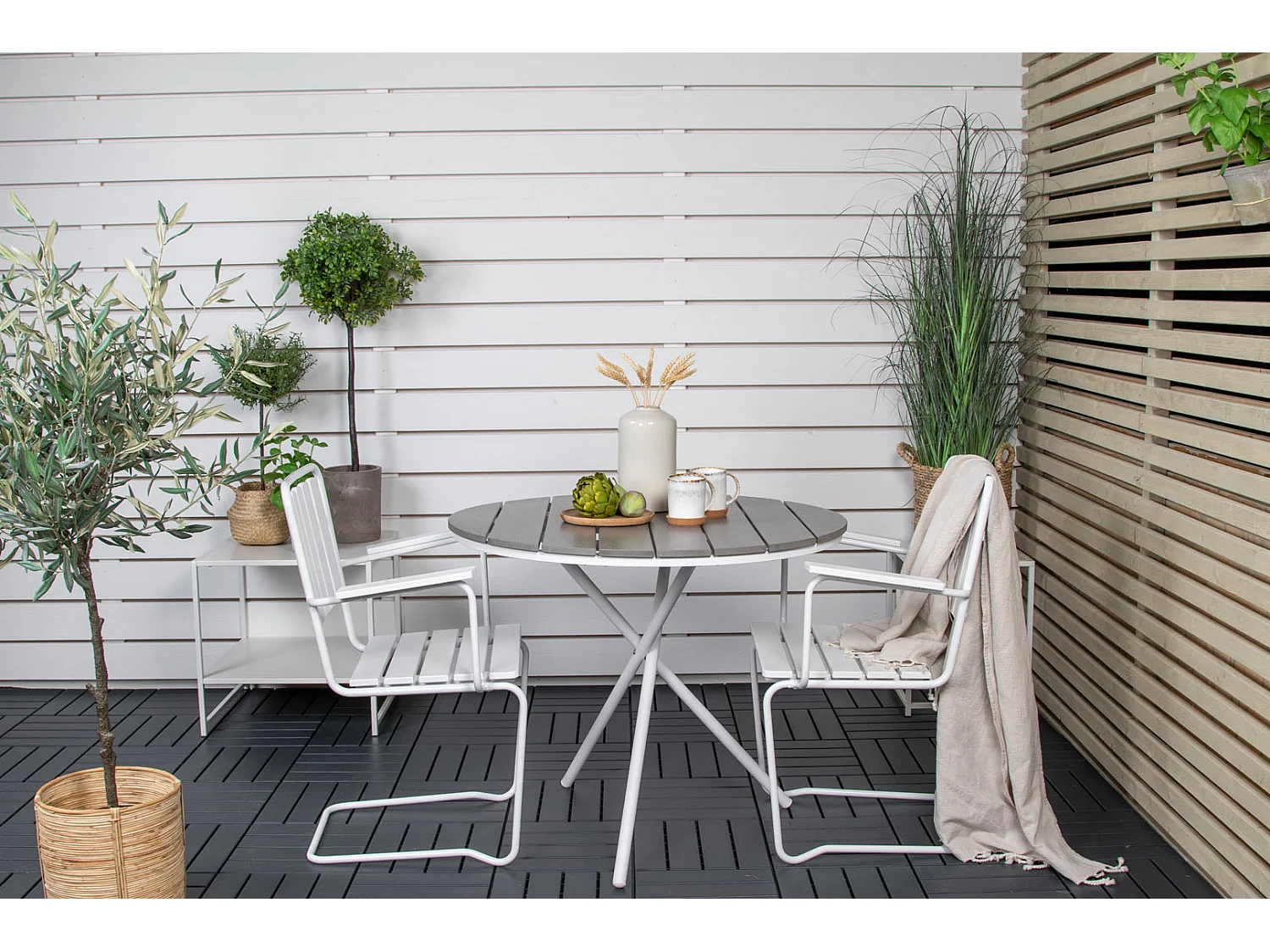 Parma salontafel tuin Ø90cm grijs-wit.