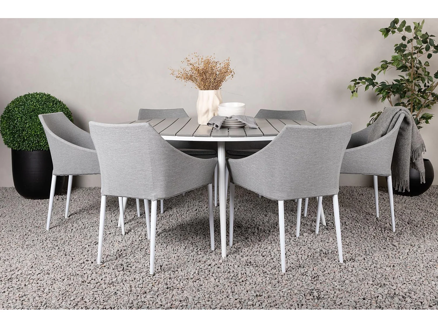 Break ensemble table et chaises de jardin, table 150x150cm, 6 chaises Spoga, gris,gris.