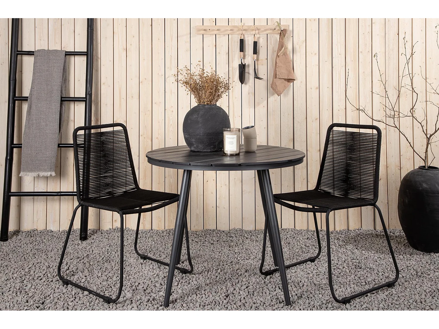 Break tuinmeubelset tafel 90x90cm, 2 stoelen Lindos, zwart,zwart.