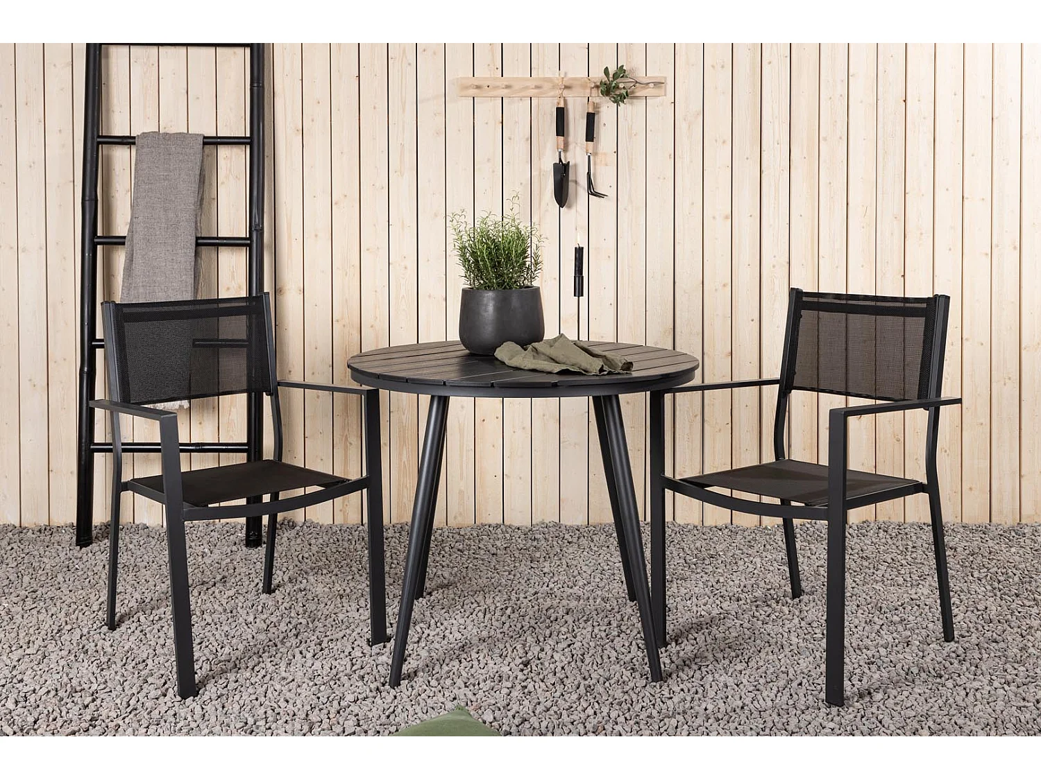 Break ensemble table et chaises de jardin, table 90x90cm, 2 chaises Copacabana, noir,noir.