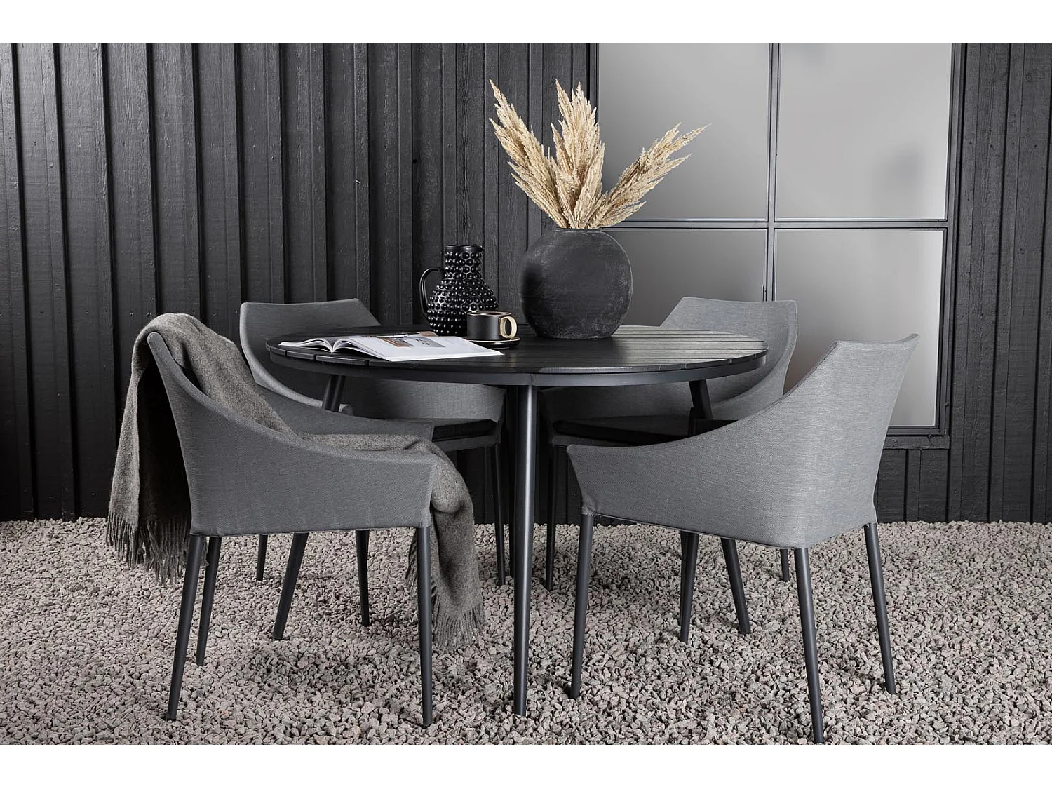 Break tuinmeubelset tafel 120x120cm, 4 stoelen Spoga, zwart,grijs.