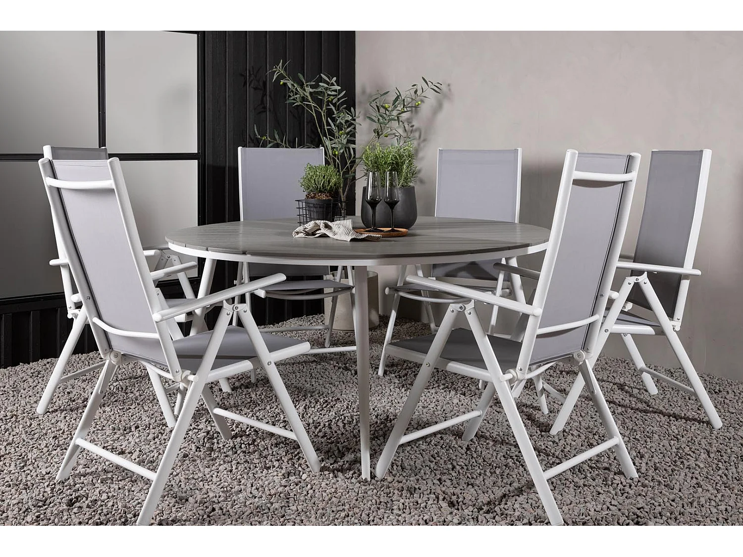 Break ensemble table et chaises de jardin, table 150x150cm, 6 chaises Break, gris,gris.