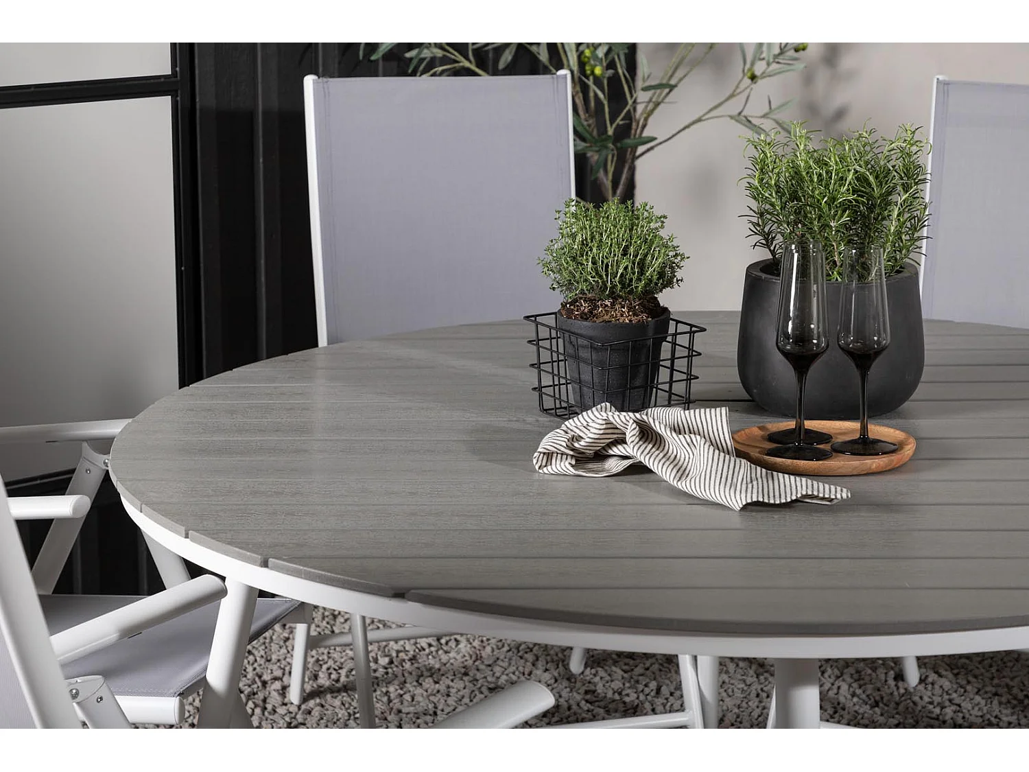 Break ensemble table et chaises de jardin, table 150x150cm, 6 chaises Break, gris,gris.