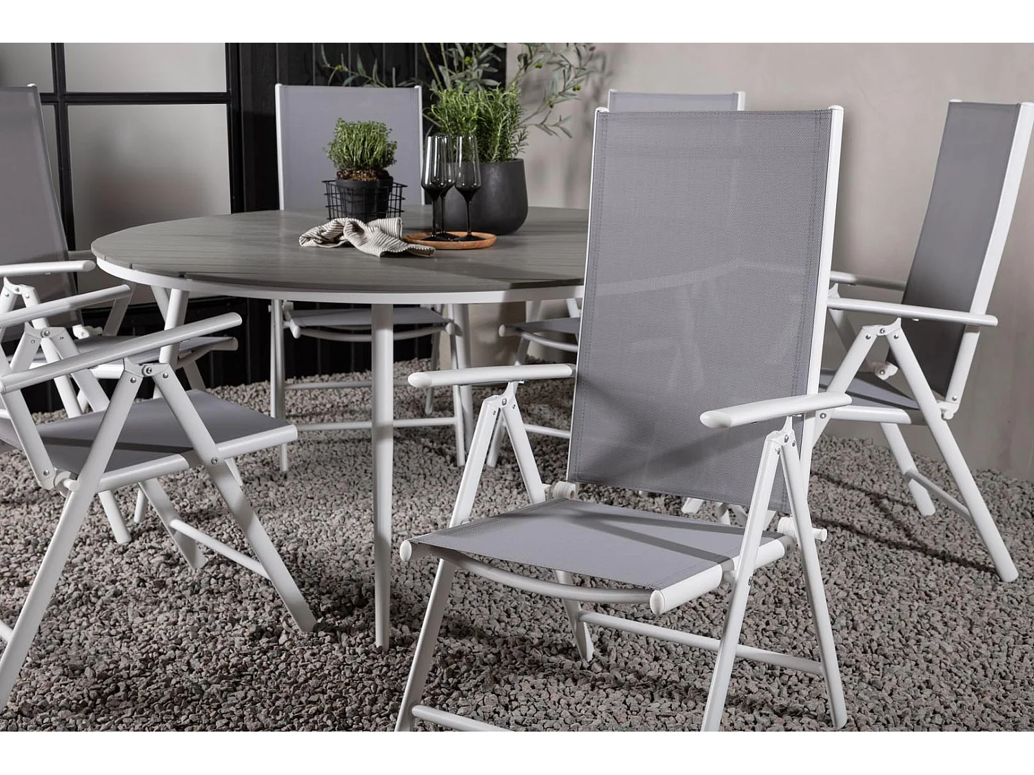 Break ensemble table et chaises de jardin, table 150x150cm, 6 chaises Break, gris,gris.