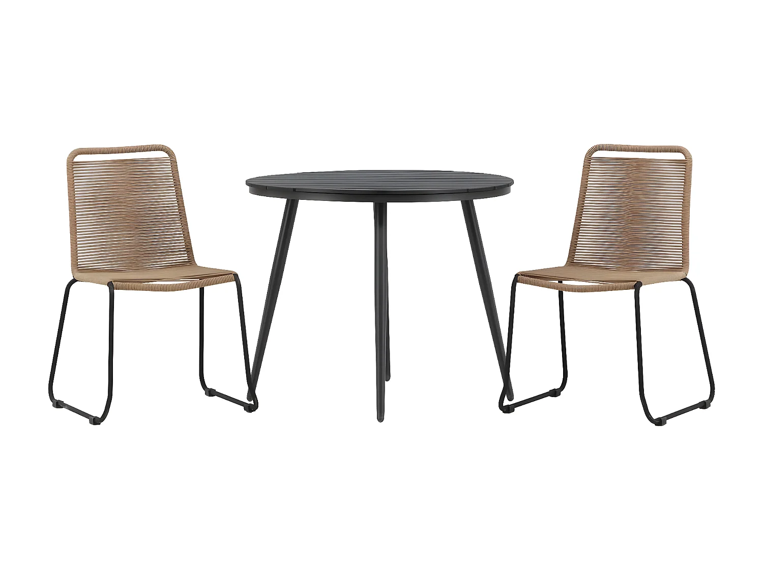 Break ensemble table et chaises de jardin, table 90x90cm, 2 chaises Lindos, noir,marron.