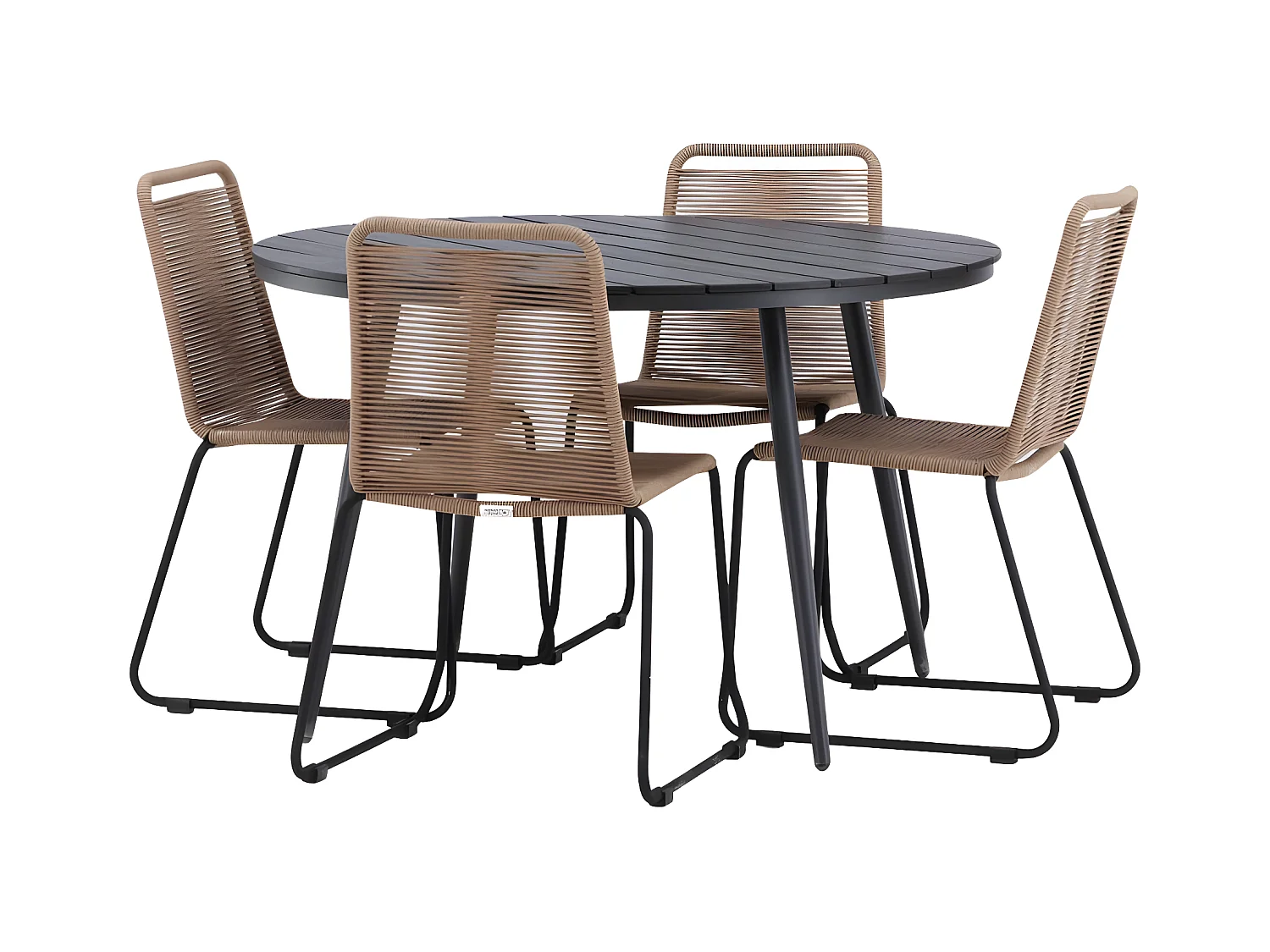 Break tuinmeubelset tafel 120x120cm, 4 stoelen Lindos, zwart,bruin.