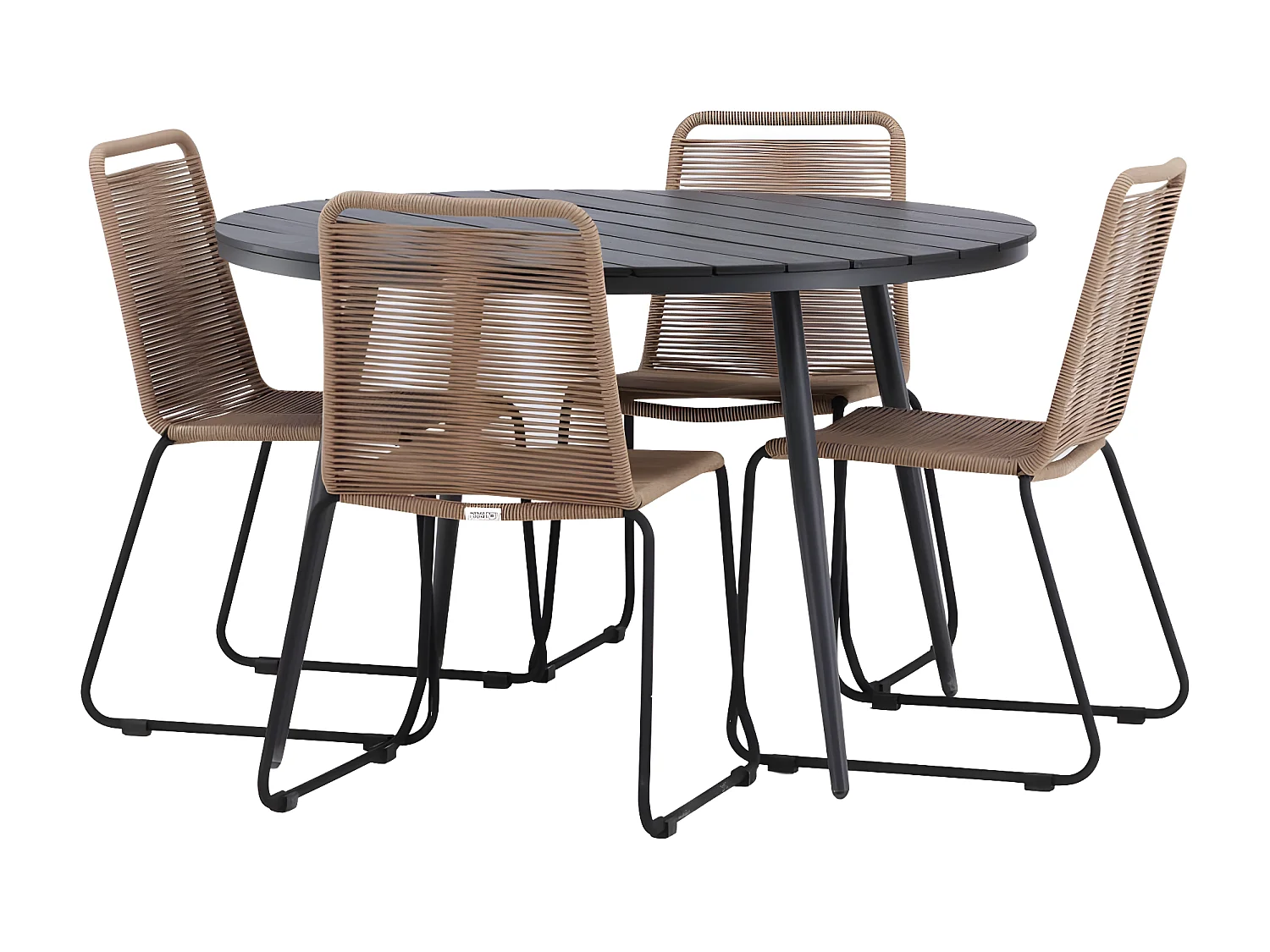Break tuinmeubelset tafel 120x120cm, 4 stoelen Lindos, zwart,bruin.