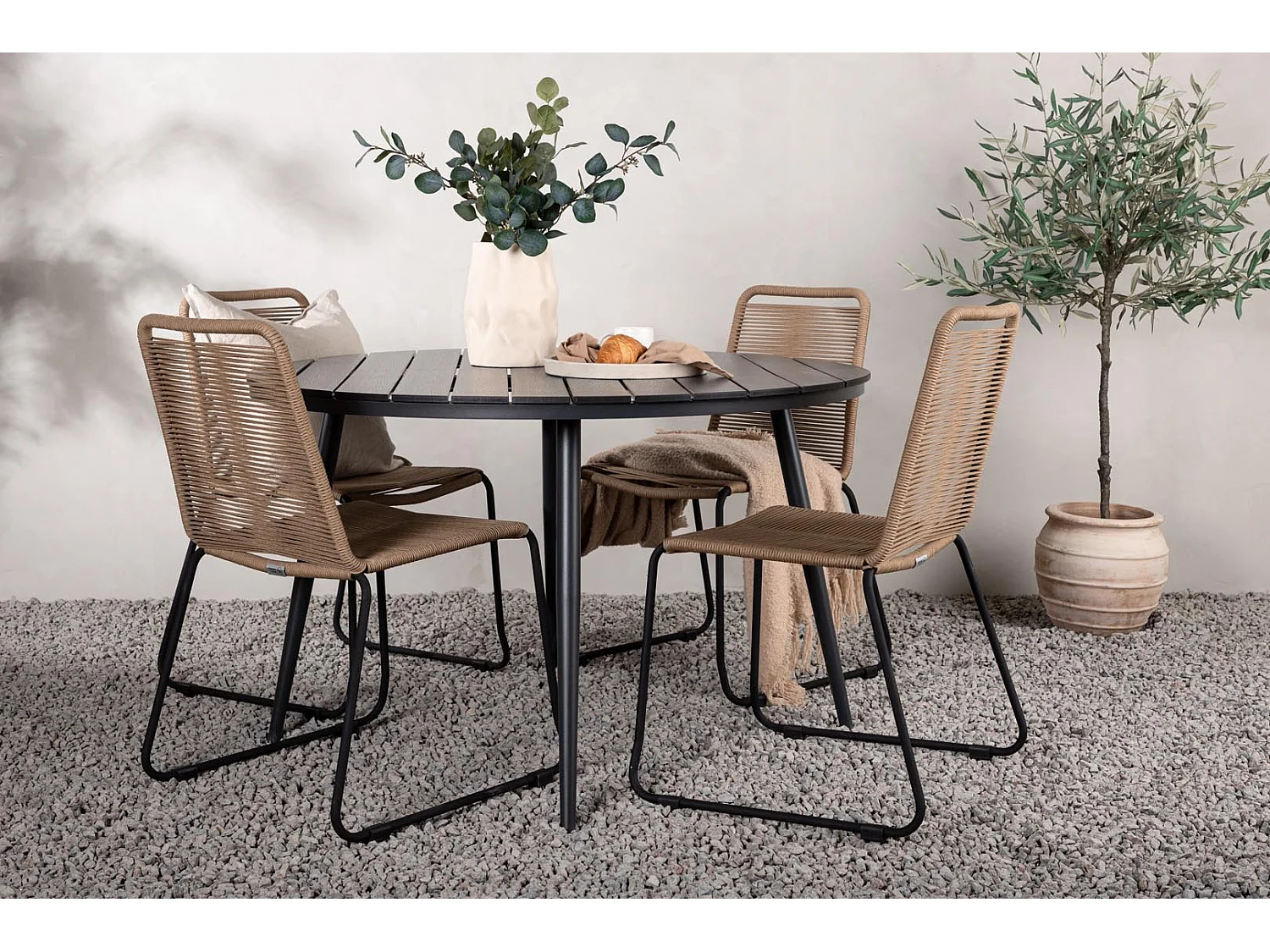 Break tuinmeubelset tafel 120x120cm, 4 stoelen Lindos, zwart,bruin.