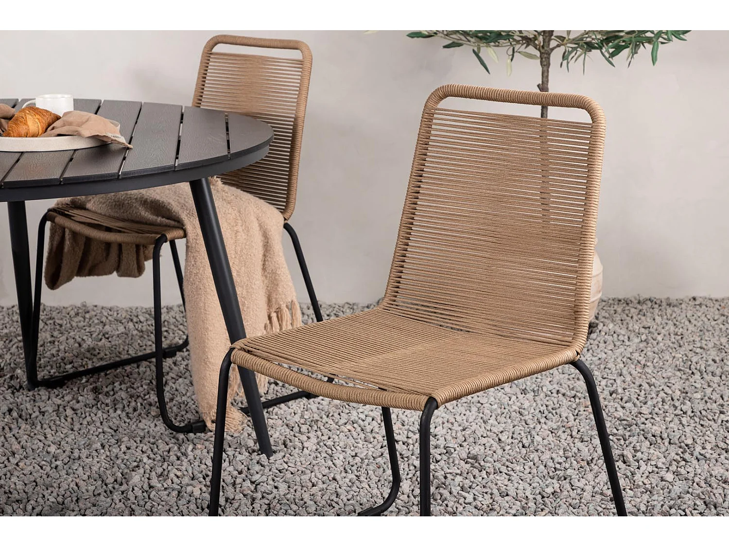 Break tuinmeubelset tafel 120x120cm, 4 stoelen Lindos, zwart,bruin.