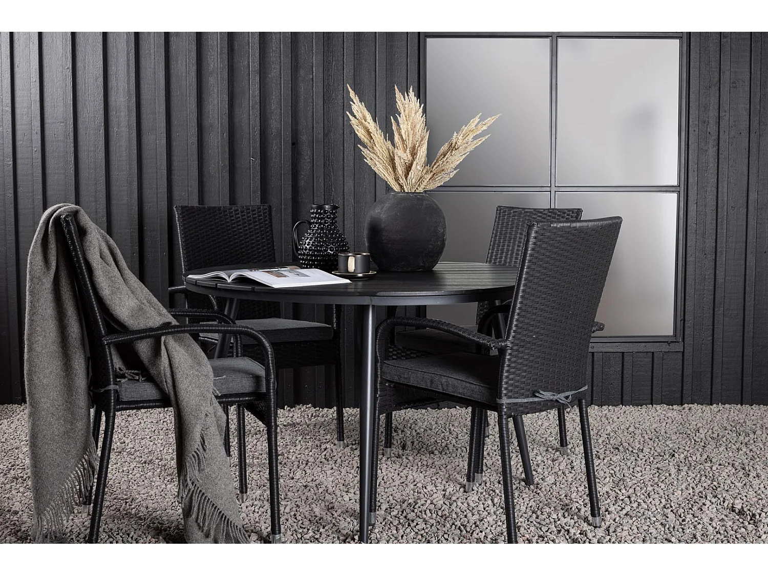 Break ensemble table et chaises de jardin, table 120x120cm, 4 chaises Anna, noir,noir.