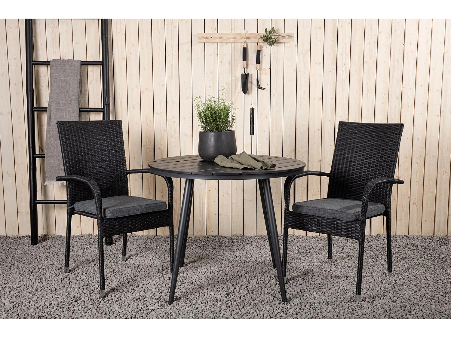 Break ensemble table et chaises de jardin, table 90x90cm, 2 chaises Anna, noir,noir.