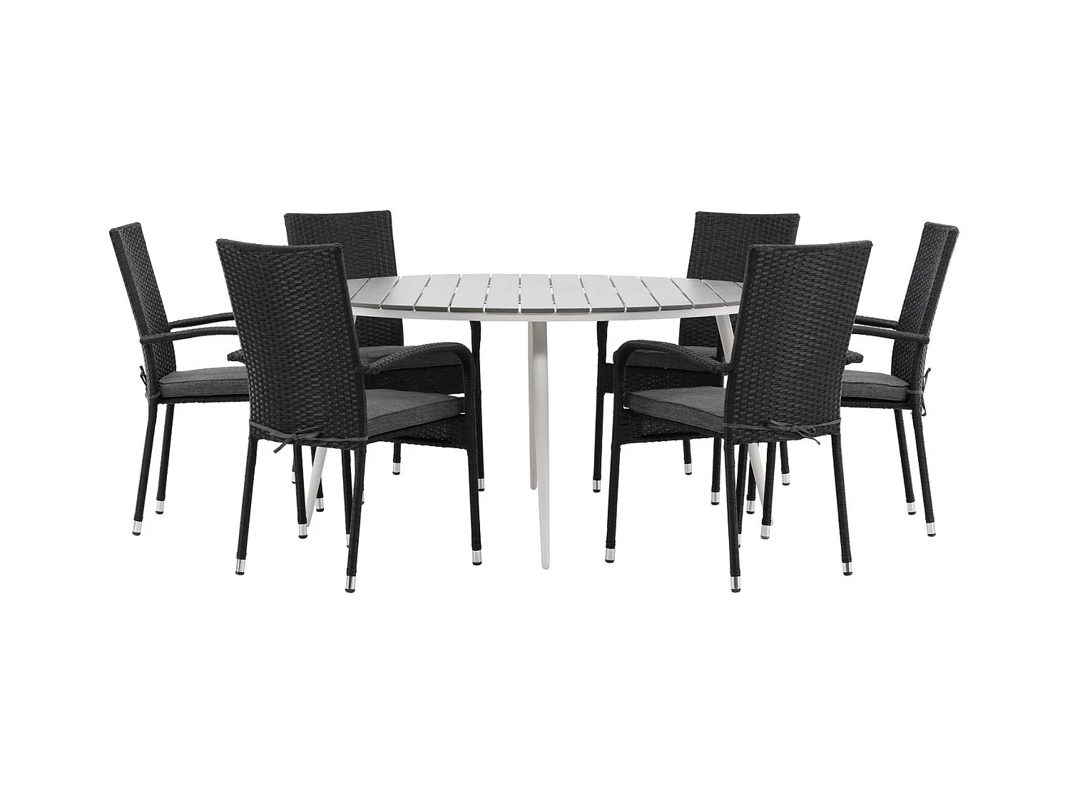 Break ensemble table et chaises de jardin, table 150x150cm, 6 chaises Anna, gris,noir.
