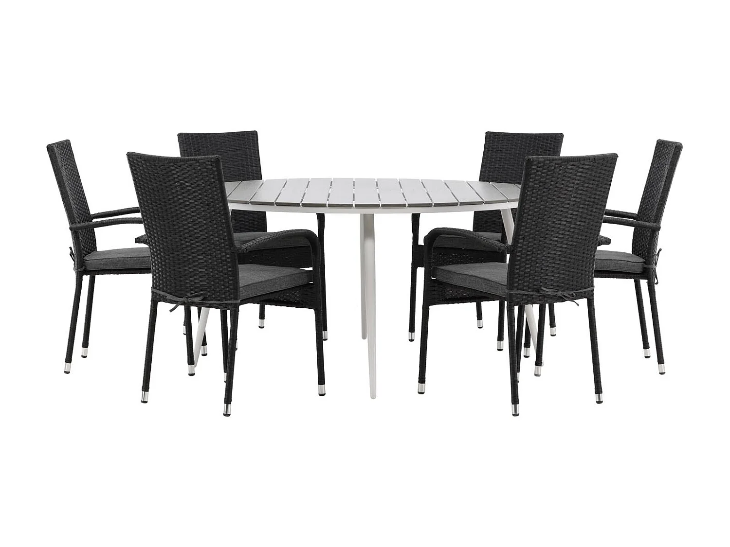 Break ensemble table et chaises de jardin, table 150x150cm, 6 chaises Anna, gris,noir.