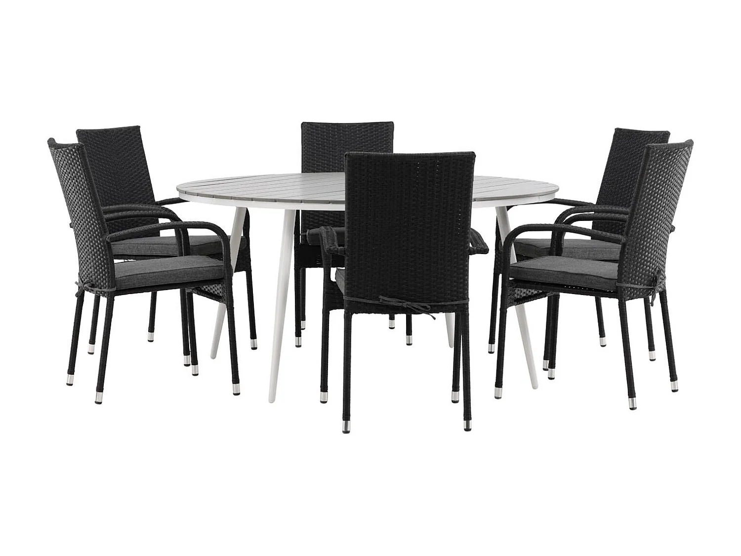 Break ensemble table et chaises de jardin, table 150x150cm, 6 chaises Anna, gris,noir.