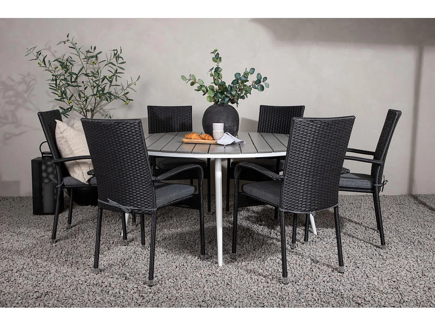 Break ensemble table et chaises de jardin, table 150x150cm, 6 chaises Anna, gris,noir.