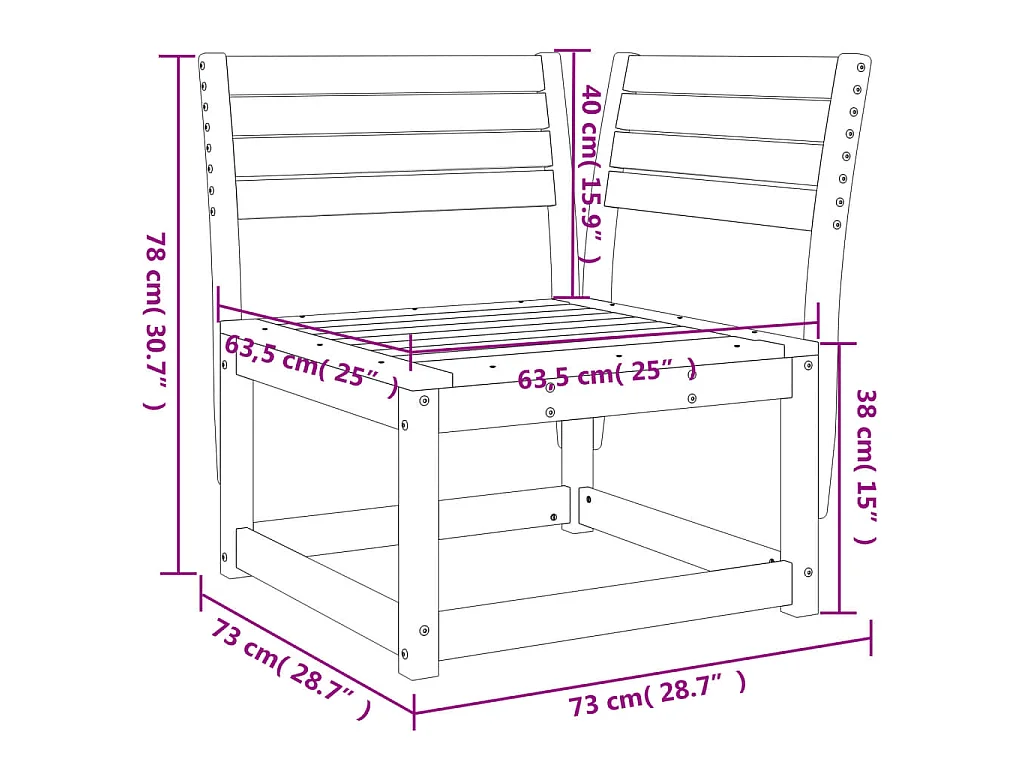 Canapé d'angle de jardin 73x73x78cm bois pin massif