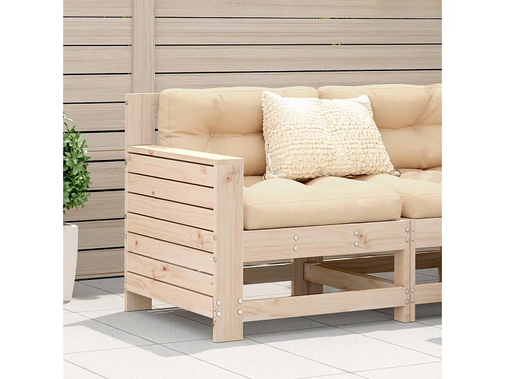 Gartensofa mit Armlehne und Kissen Massivholz Kiefer