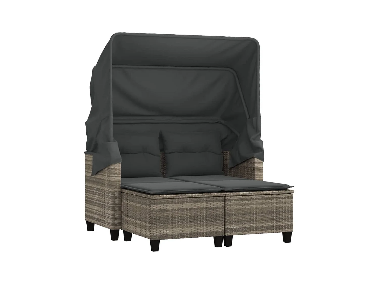 Canapé de jardin 2 places et auvent tabourets gris clair rotin