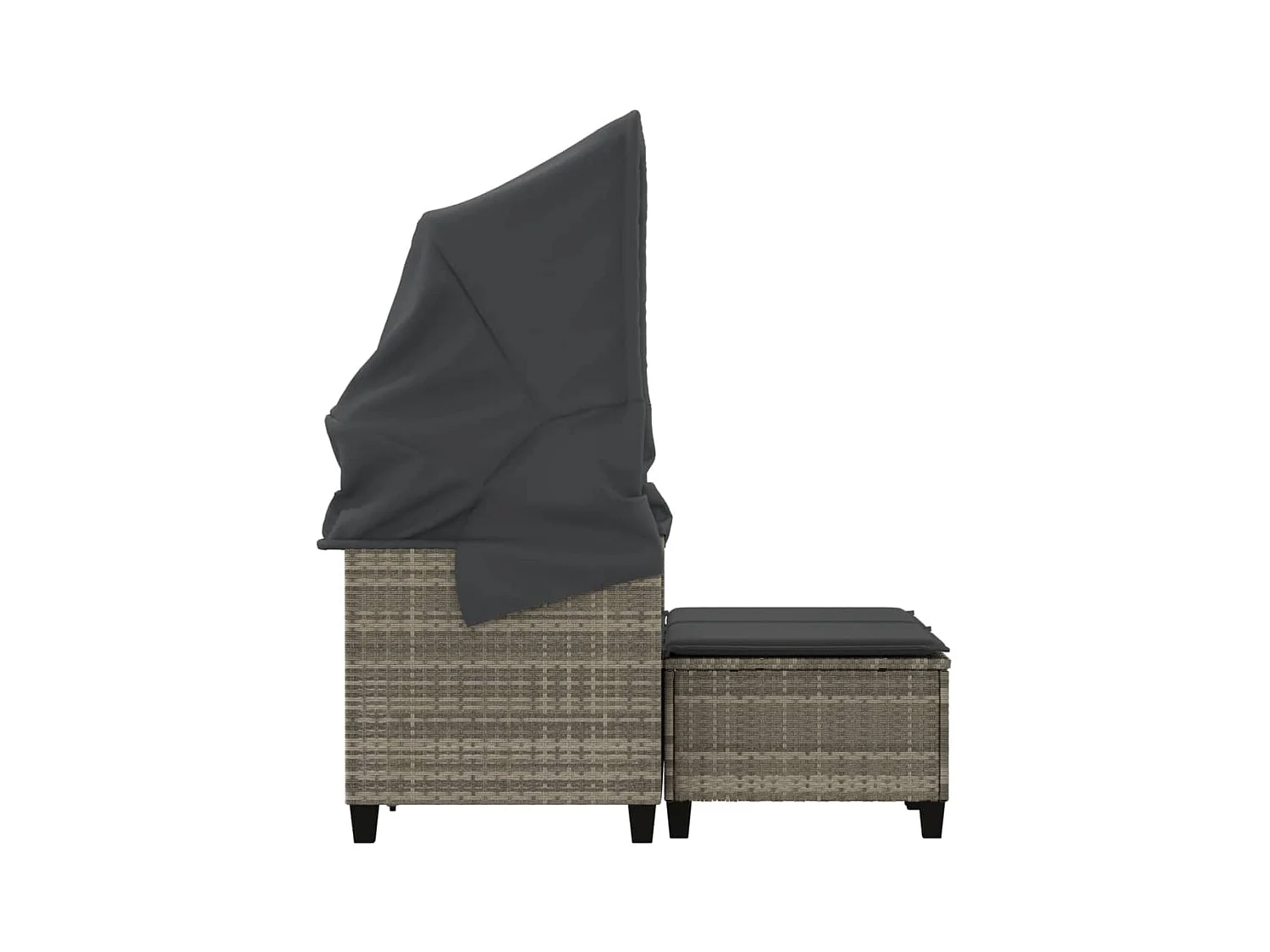 Canapé de jardin 2 places et auvent tabourets gris clair rotin