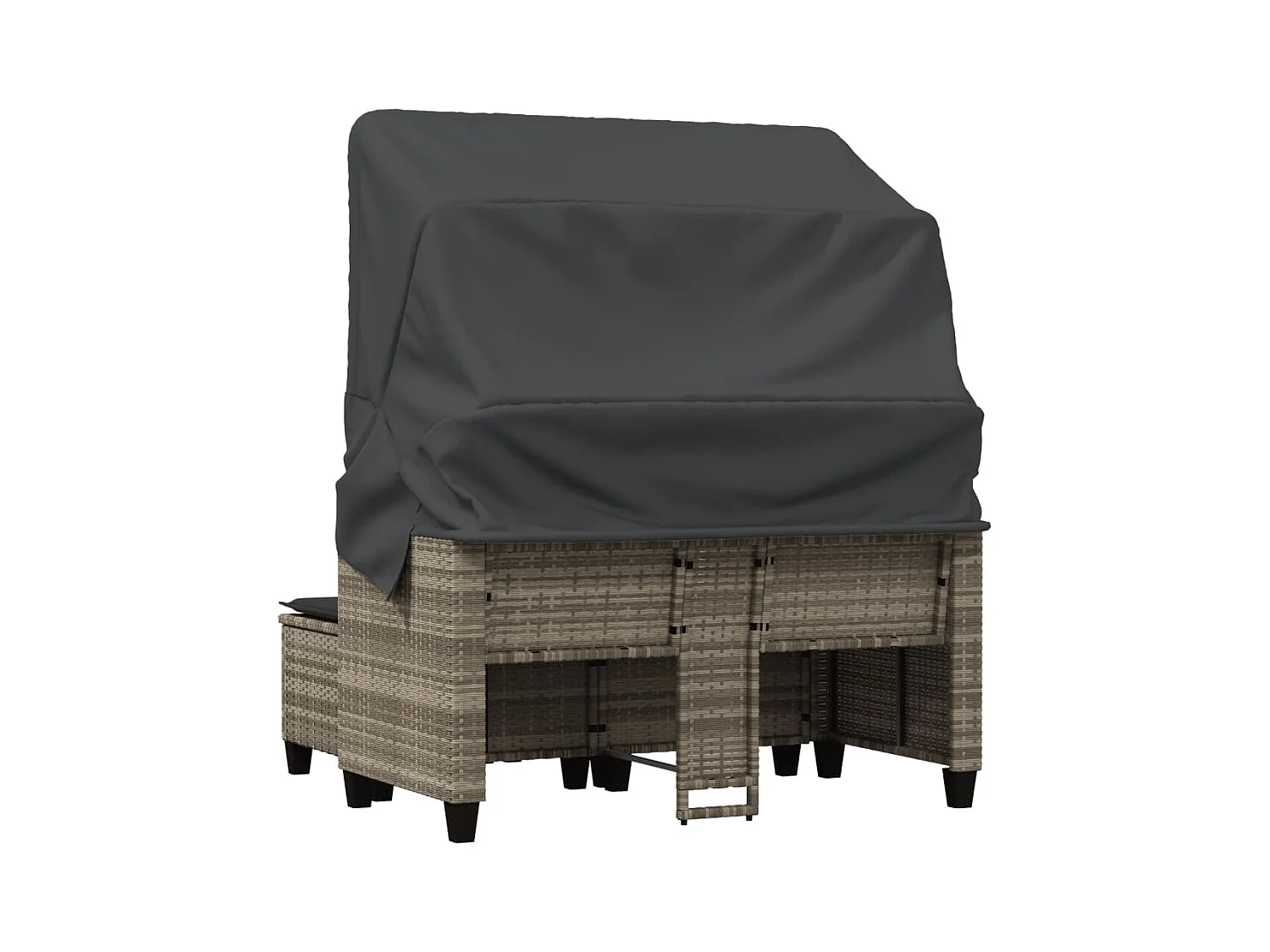 Canapé de jardin 2 places et auvent tabourets gris clair rotin