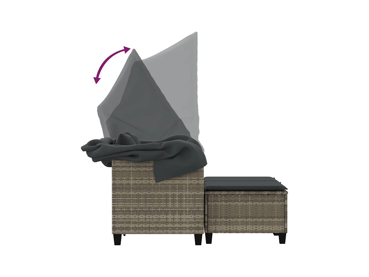 Canapé de jardin 2 places et auvent tabourets gris clair rotin