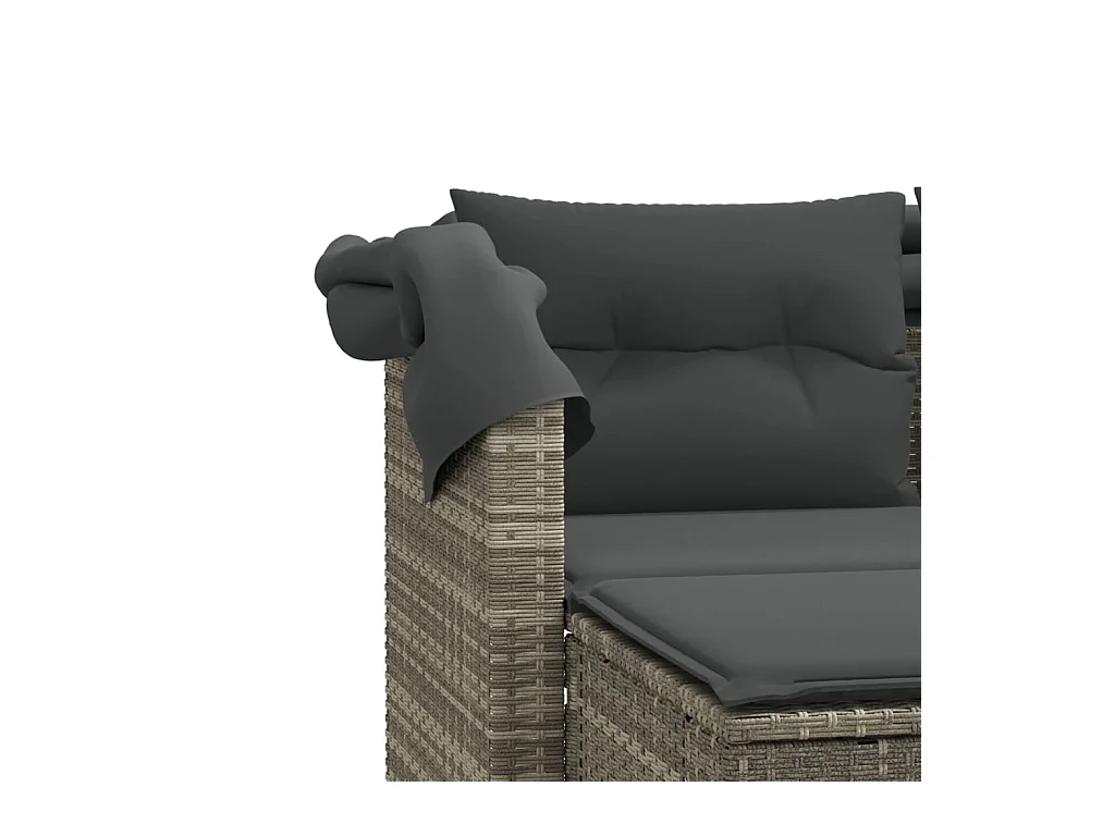 Canapé de jardin 2 places et auvent tabourets gris clair rotin