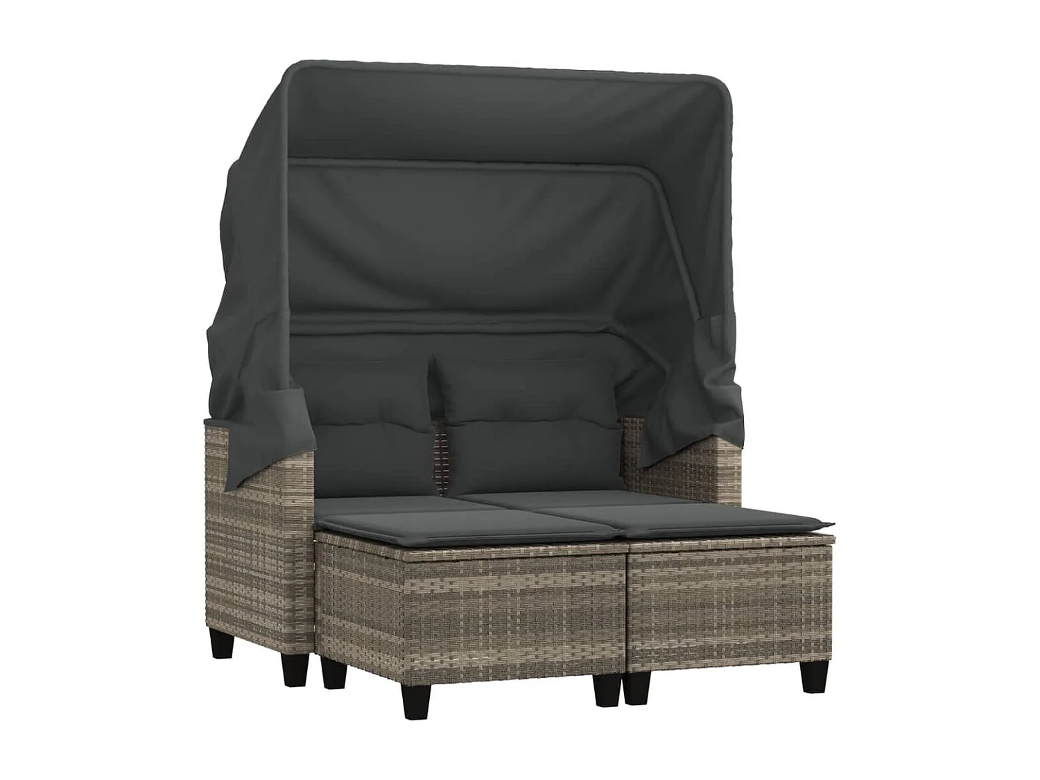 Canapé de jardin 2 places et auvent tabourets gris clair rotin