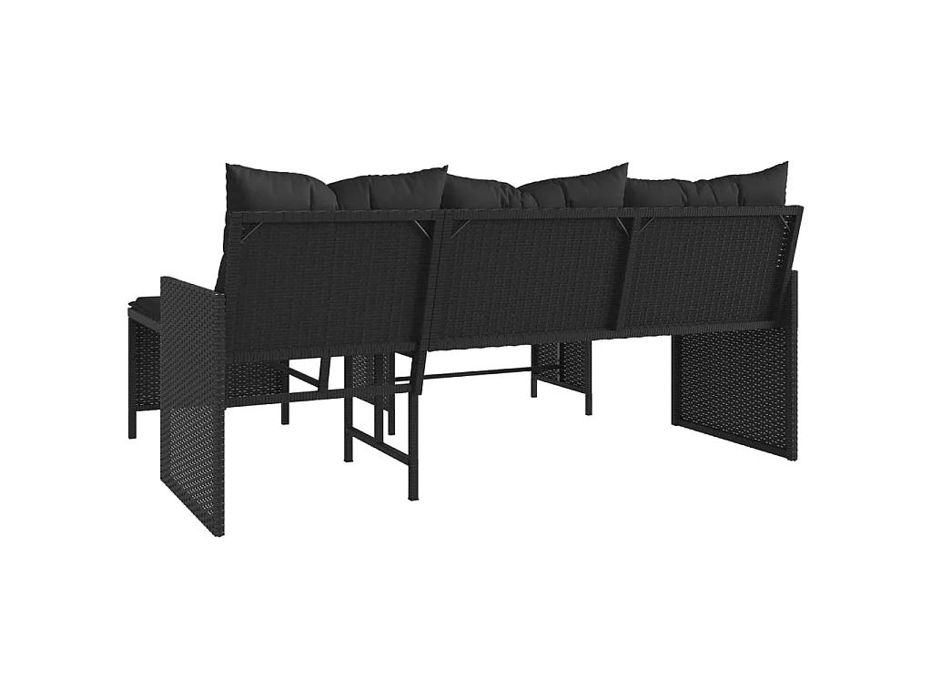 Tuinbank met tafel en kussens L-vormig poly rattan zwart