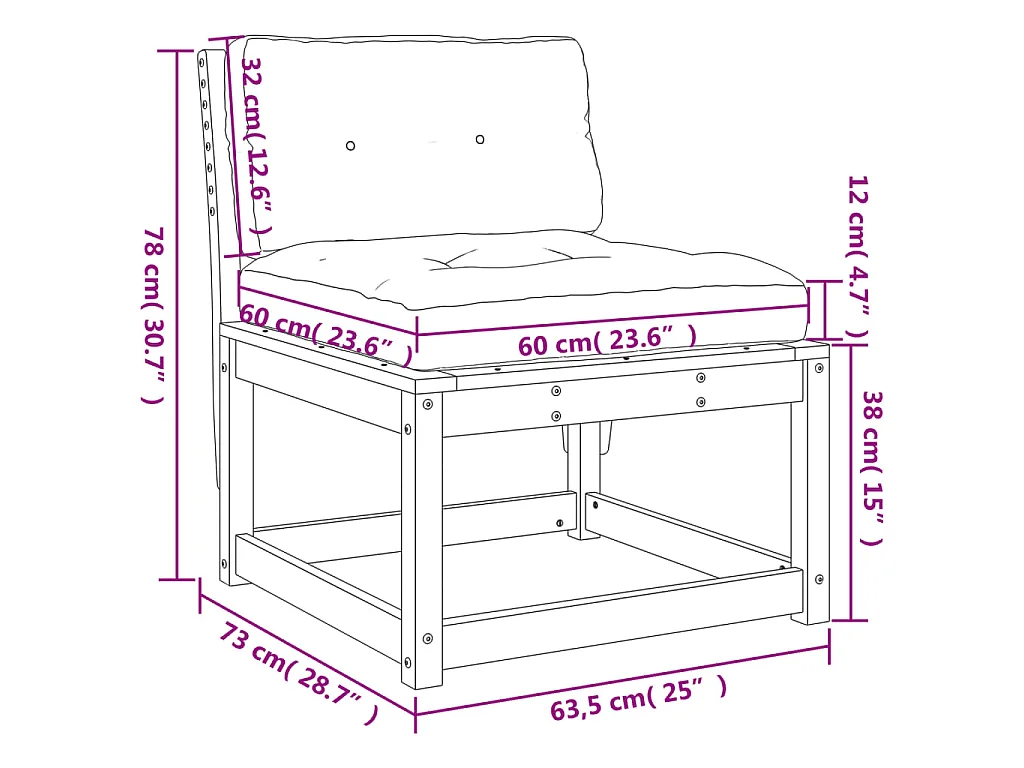 Canapé de jardin avec coussins bois de pin imprégné