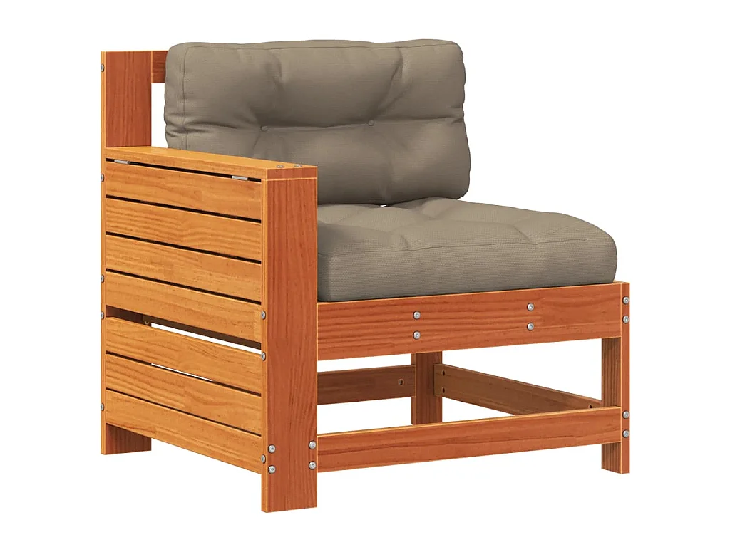 Gartensofa mit Armlehne und Kissen Wachsbraun Massivholz Kiefer