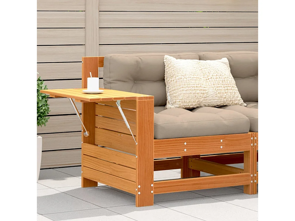 Gartensofa mit Armlehne und Kissen Wachsbraun Massivholz Kiefer