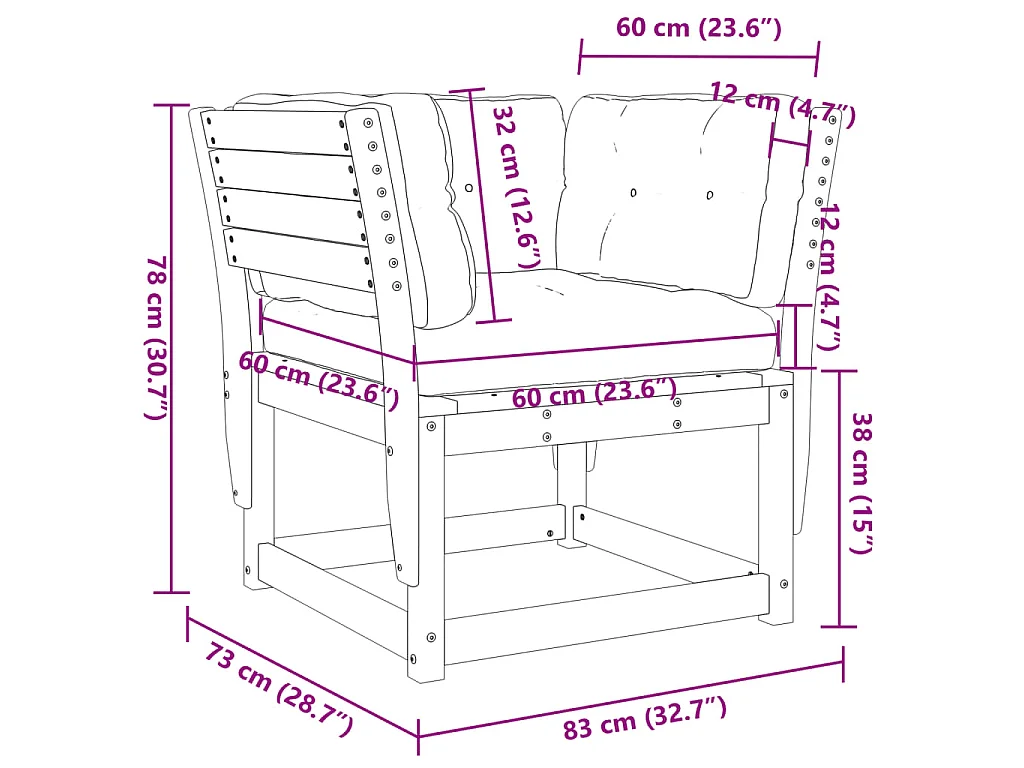 Tuinbank met armleuningen en kussens geïmpregneerd grenenhout
