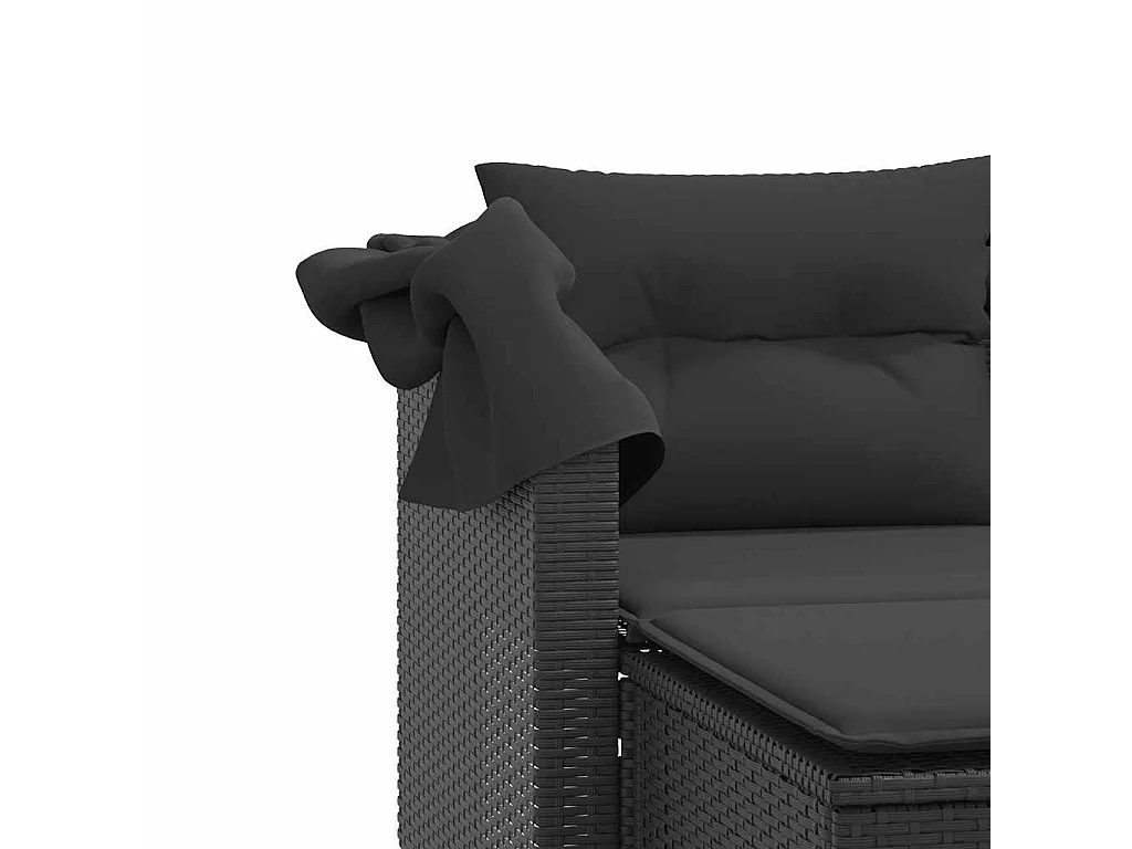 Canapé de jardin 2 places avec auvent et tabourets noir rotin