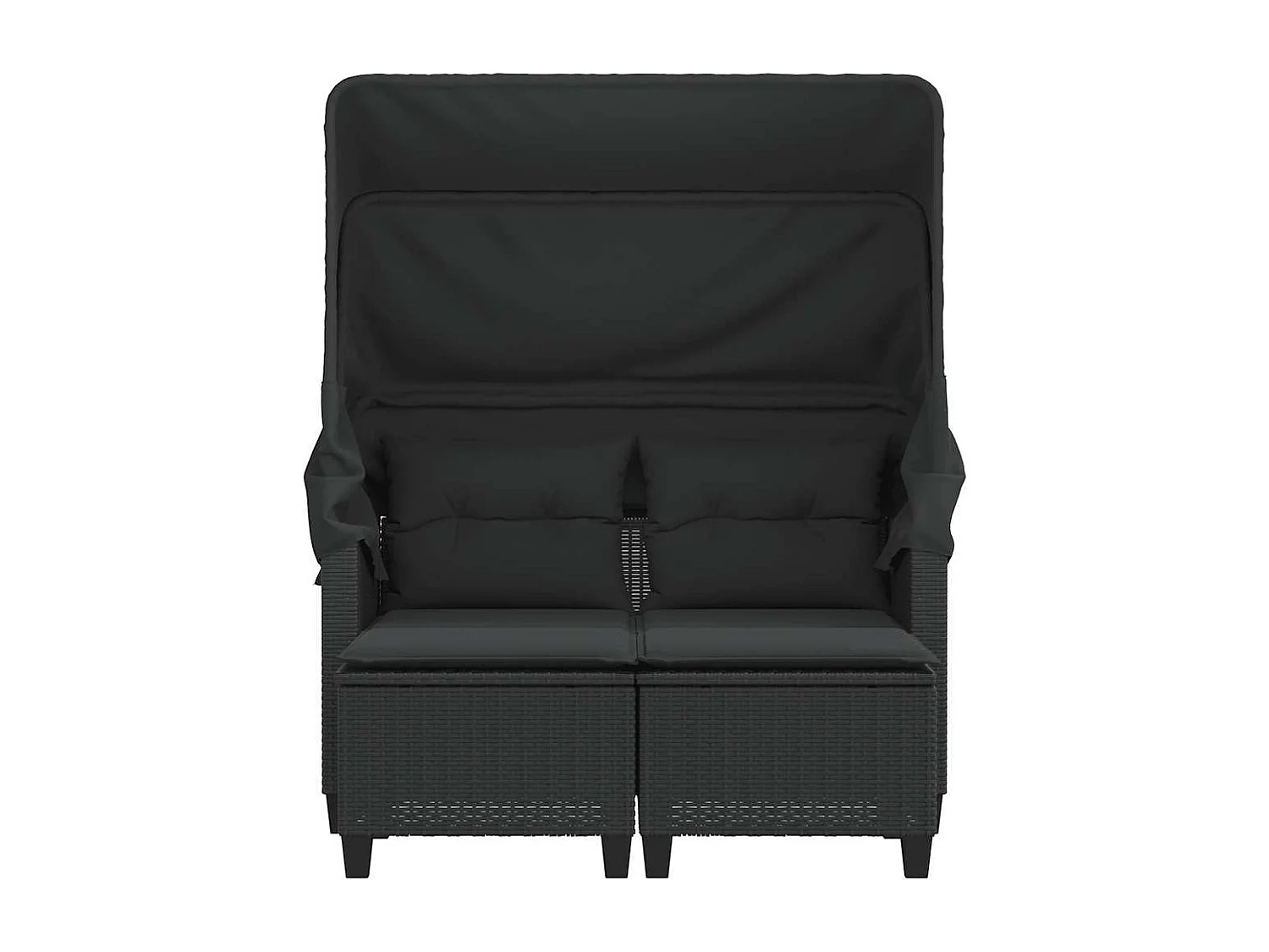 Canapé de jardin 2 places avec auvent et tabourets noir rotin