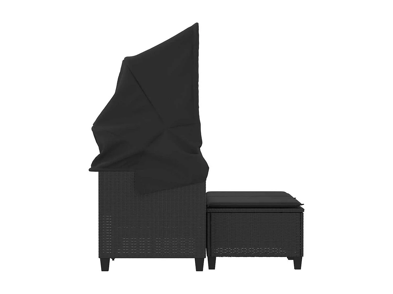 Canapé de jardin 2 places avec auvent et tabourets noir rotin