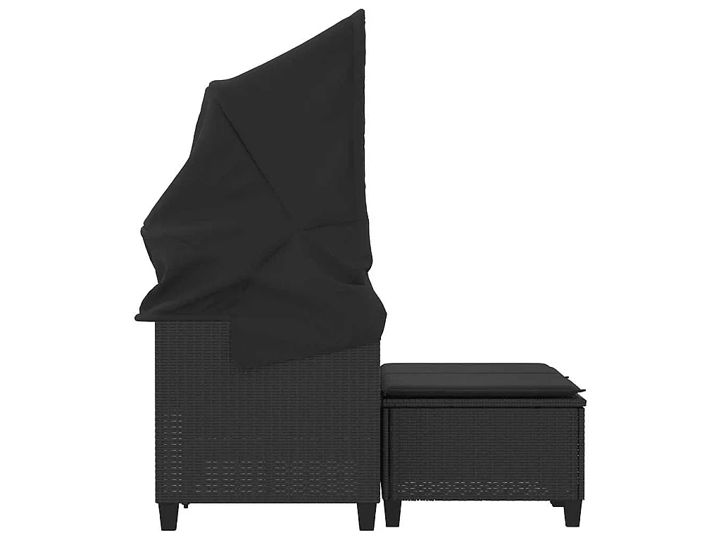Gartensofa 2-Sitzer mit Dach und Hockern Schwarz Poly Rattan