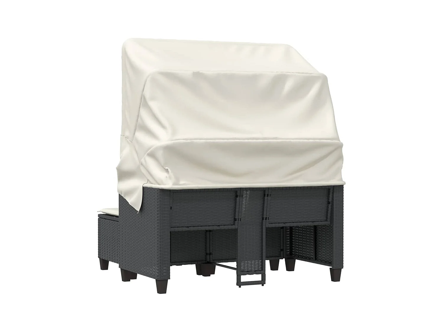 Canapé de jardin 2 places avec auvent et tabourets noir rotin