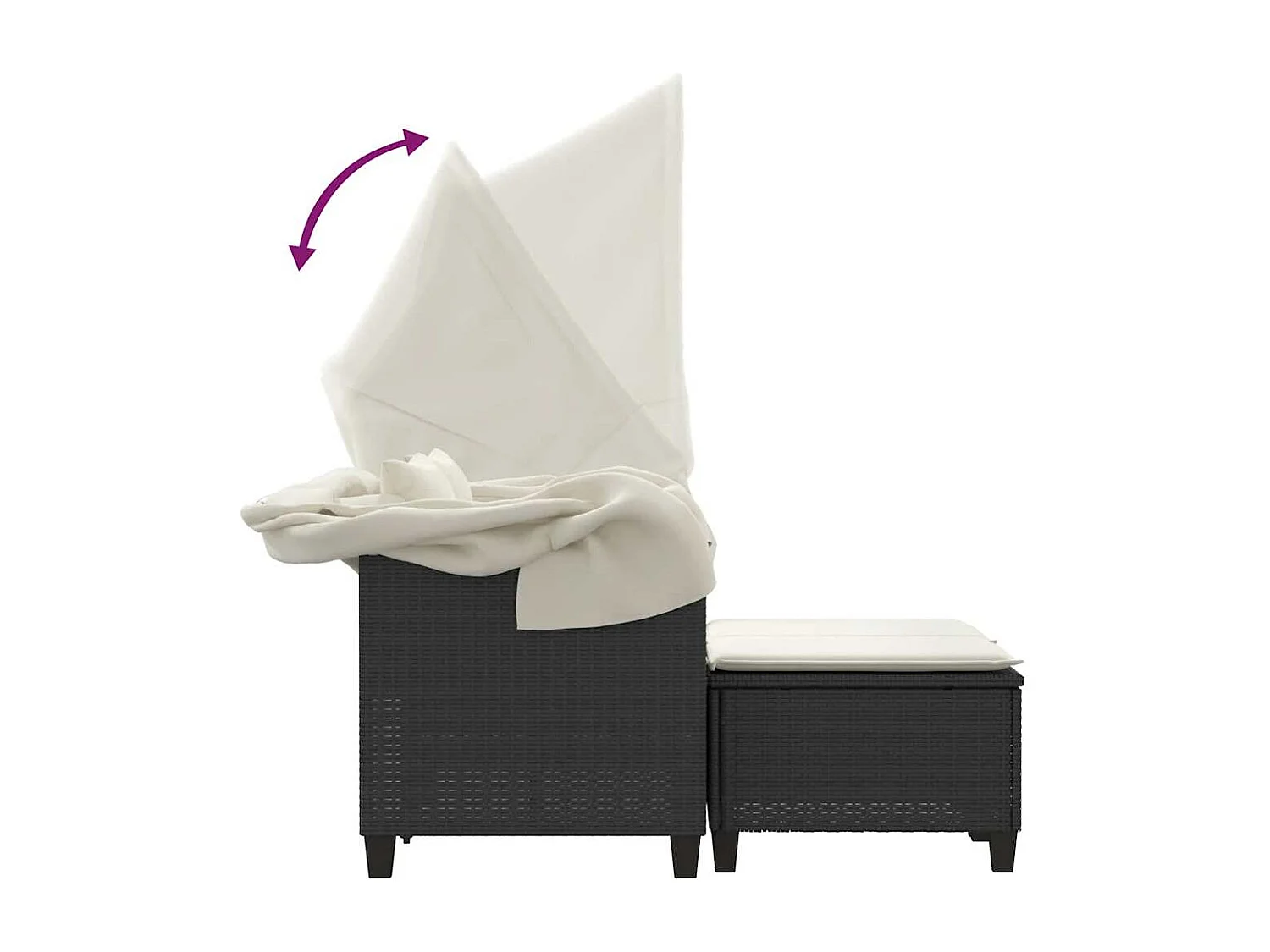 Canapé de jardin 2 places avec auvent et tabourets noir rotin