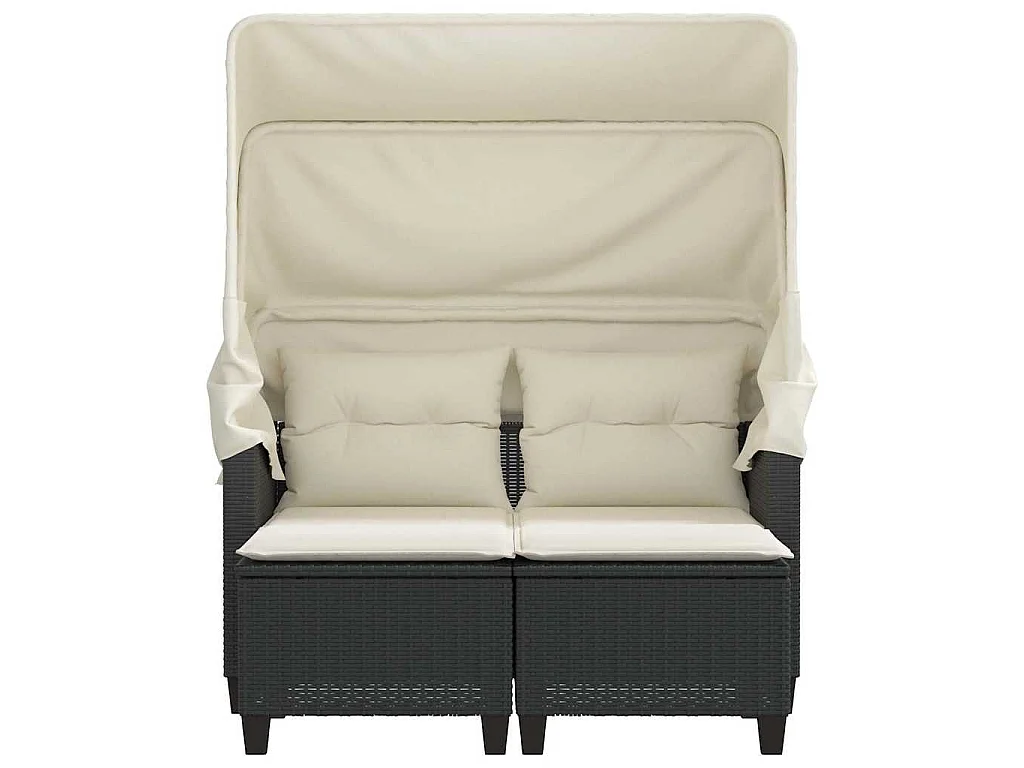 Divano Giardino 2 Posti Baldacchino e Sgabelli Nero Polyrattan