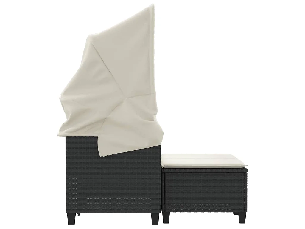 Divano Giardino 2 Posti Baldacchino e Sgabelli Nero Polyrattan